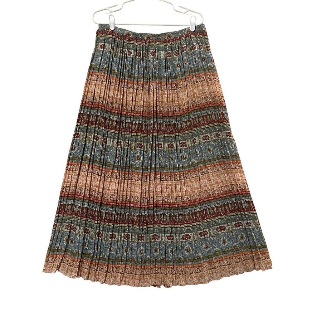 Vintage Coldwater Creek Pleated Maxi Skirt Elastic Waist Size Large Boho Hippie - Picture 2 of 7